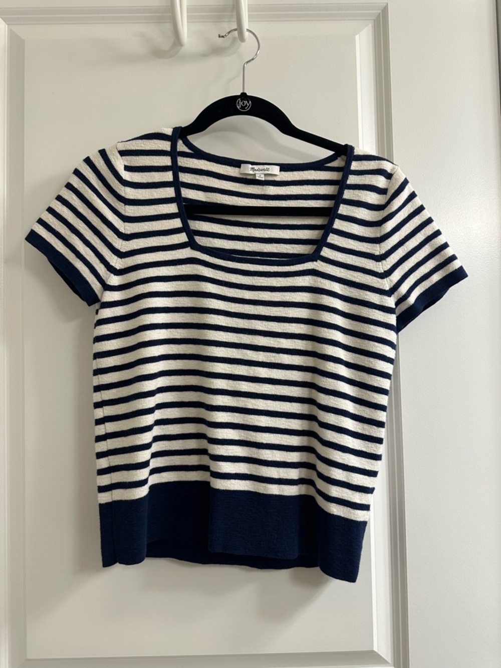Madewell Navy and White Striped Short Sleeve Sweater